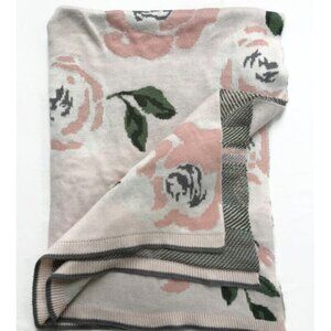 Pottery Barn Kids Meredith Knit Pink Floral Rose Baby Nursery Blanket 46x30